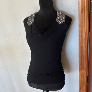 White House Black Market Black Top with Embellished Shoulders